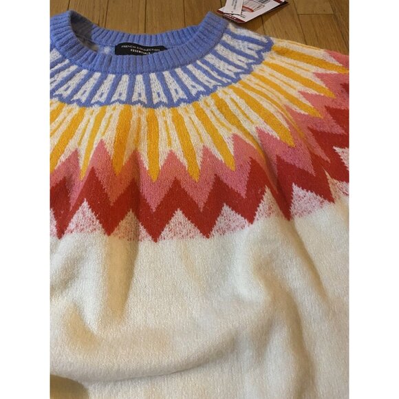 French Connection Cream Sweater Burst Accent Multicolor NWT Brand New Colorful - Picture 2 of 8